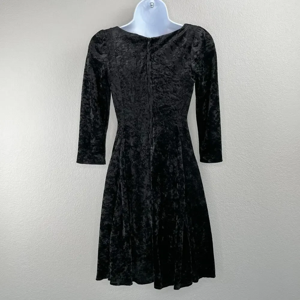 Vintage Black Crushed Velvet Mini Dress Girls 10 Fits Adult XXS 00 Witchy